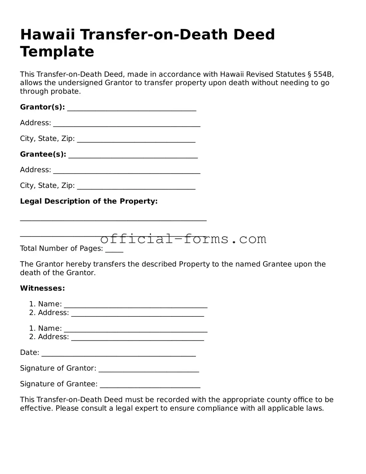 Official Hawaii Transfer-on-Death Deed Document