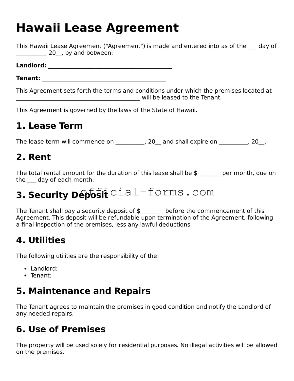 Official Hawaii Lease Agreement Document