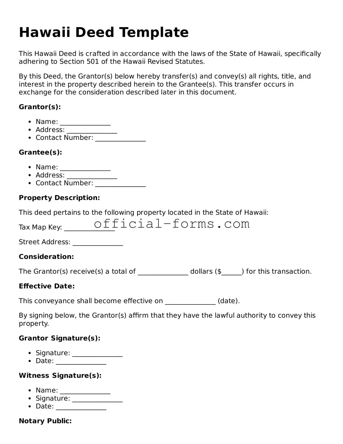 Official Hawaii Deed Document