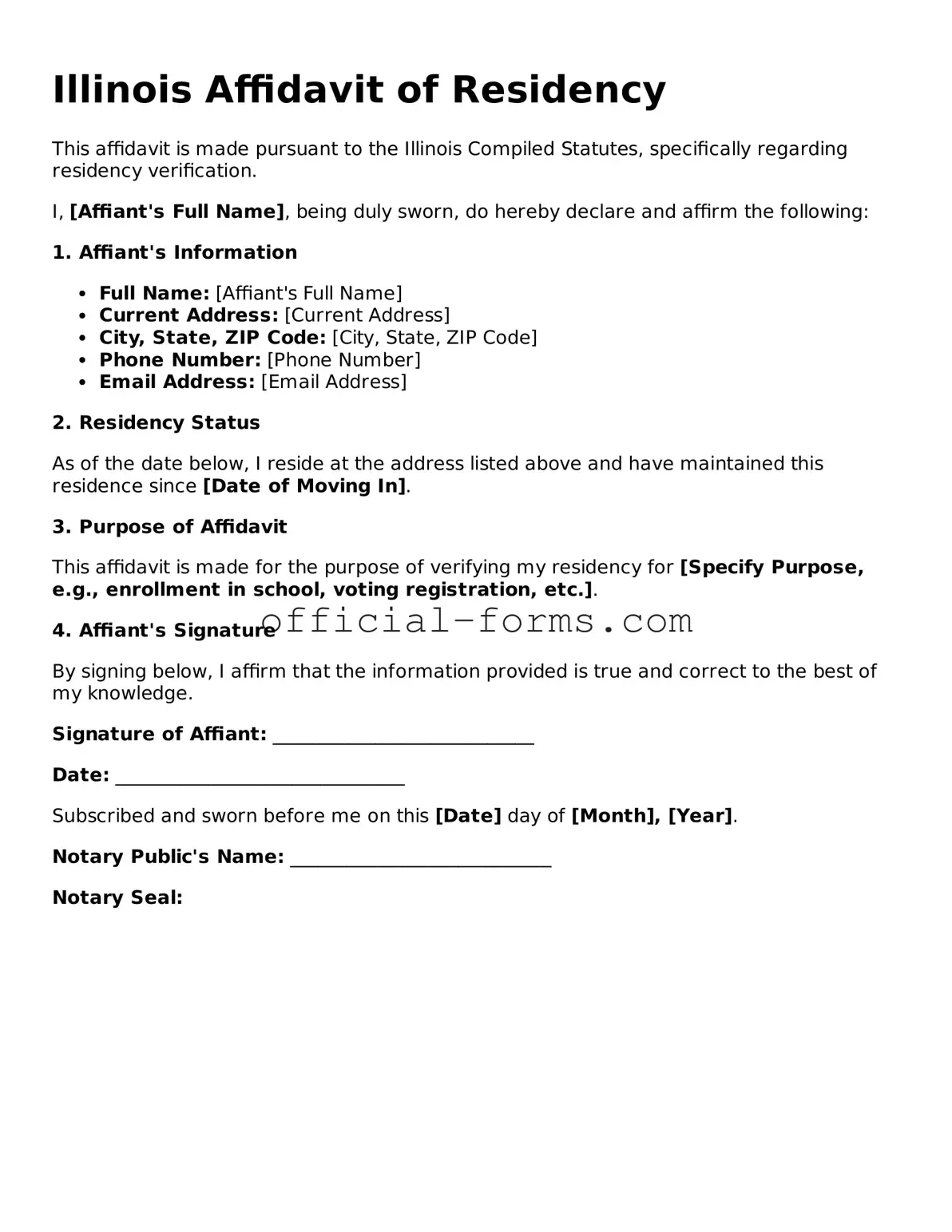 Official Illinois Affidavit of Residency Document