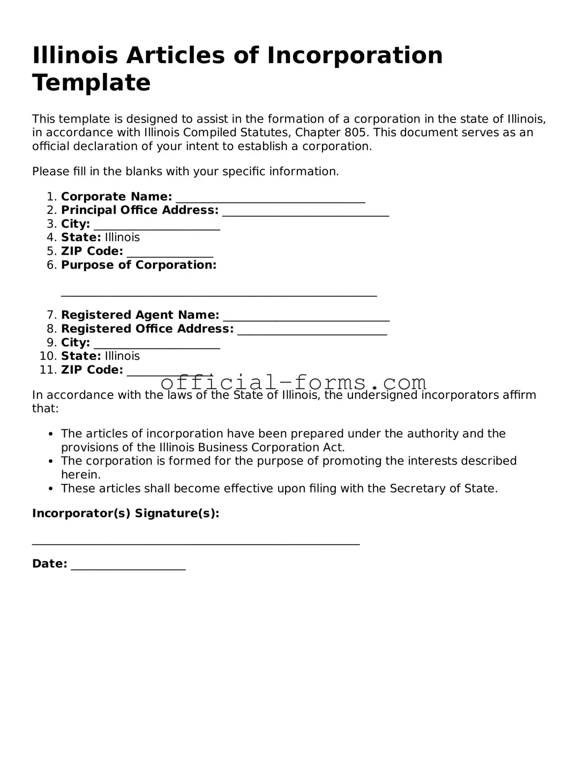 Official Illinois Articles of Incorporation Document