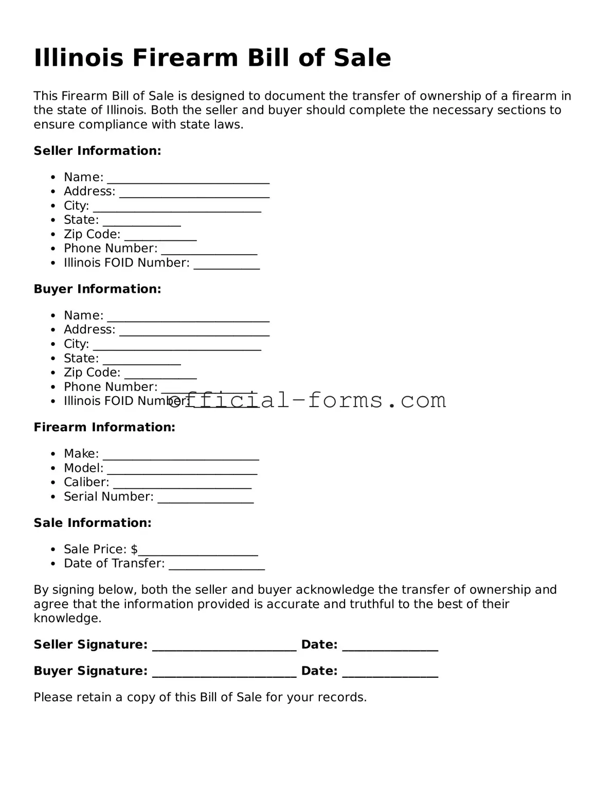 Official Illinois Firearm Bill of Sale Document