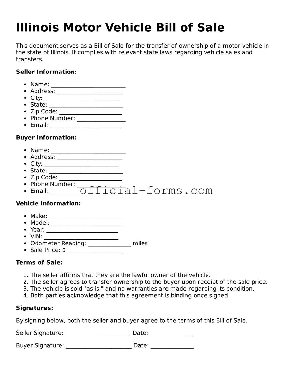 Official Illinois Motor Vehicle Bill of Sale Document