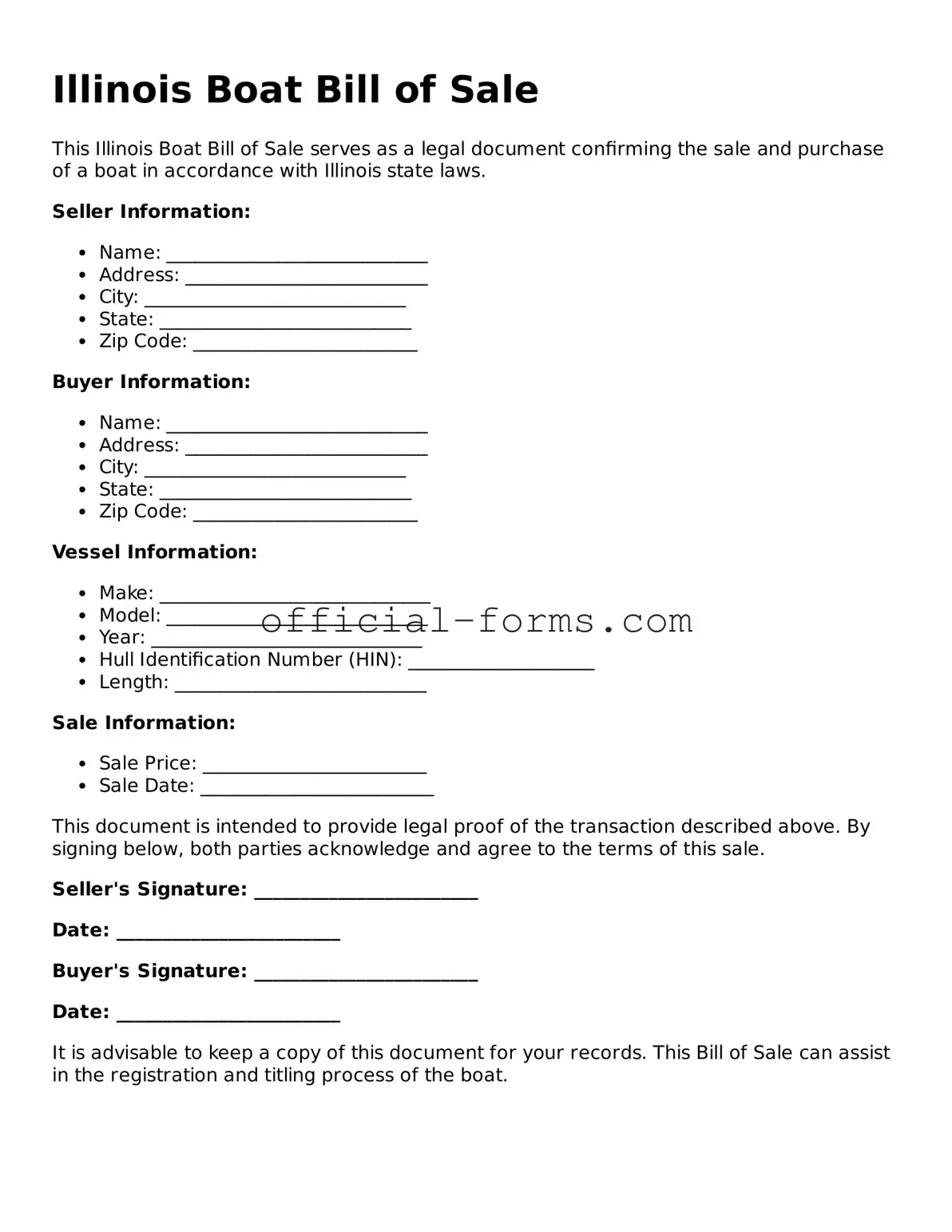 Official Illinois Boat Bill of Sale Document
