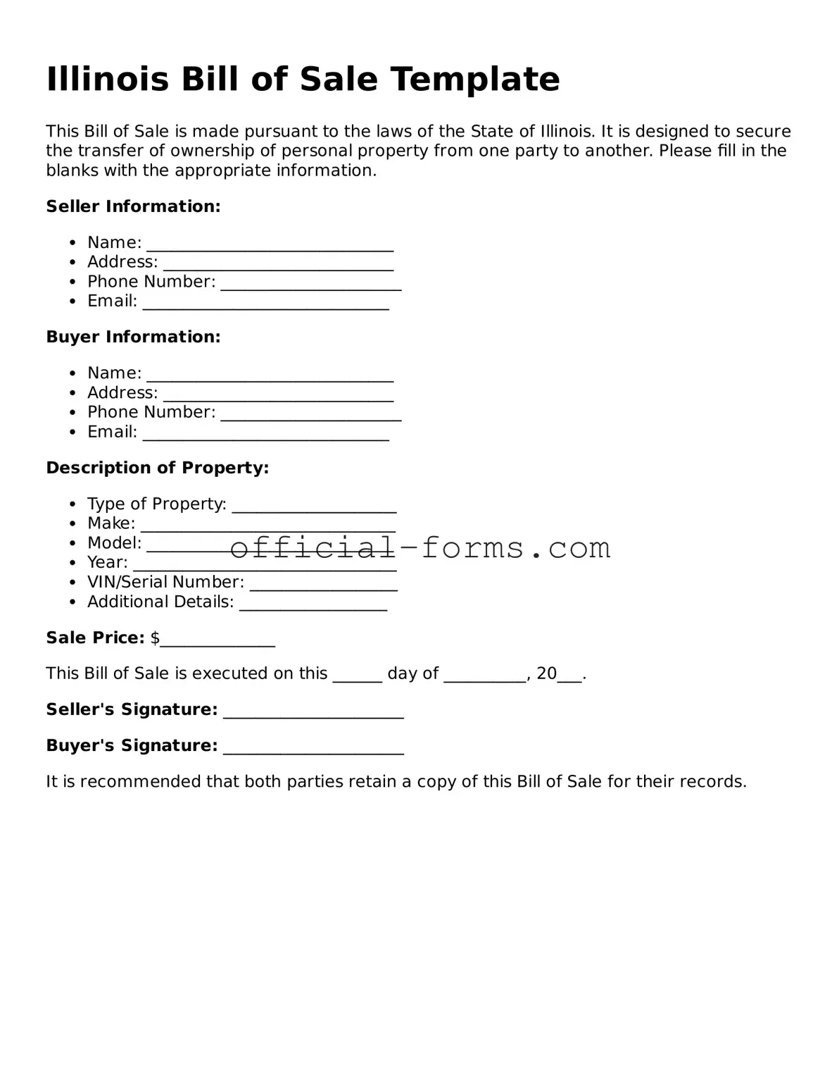 Official Illinois Bill of Sale Document