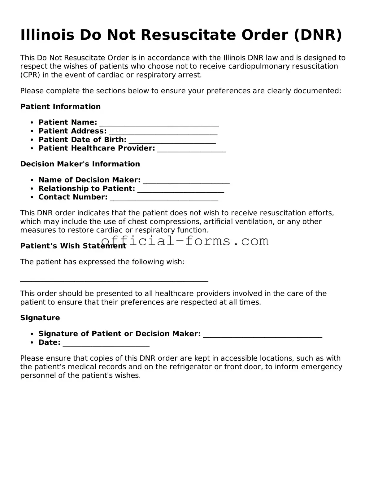 Official Illinois Do Not Resuscitate Order Document