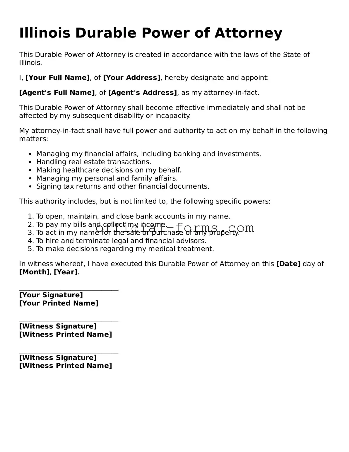 Official Illinois Durable Power of Attorney Document