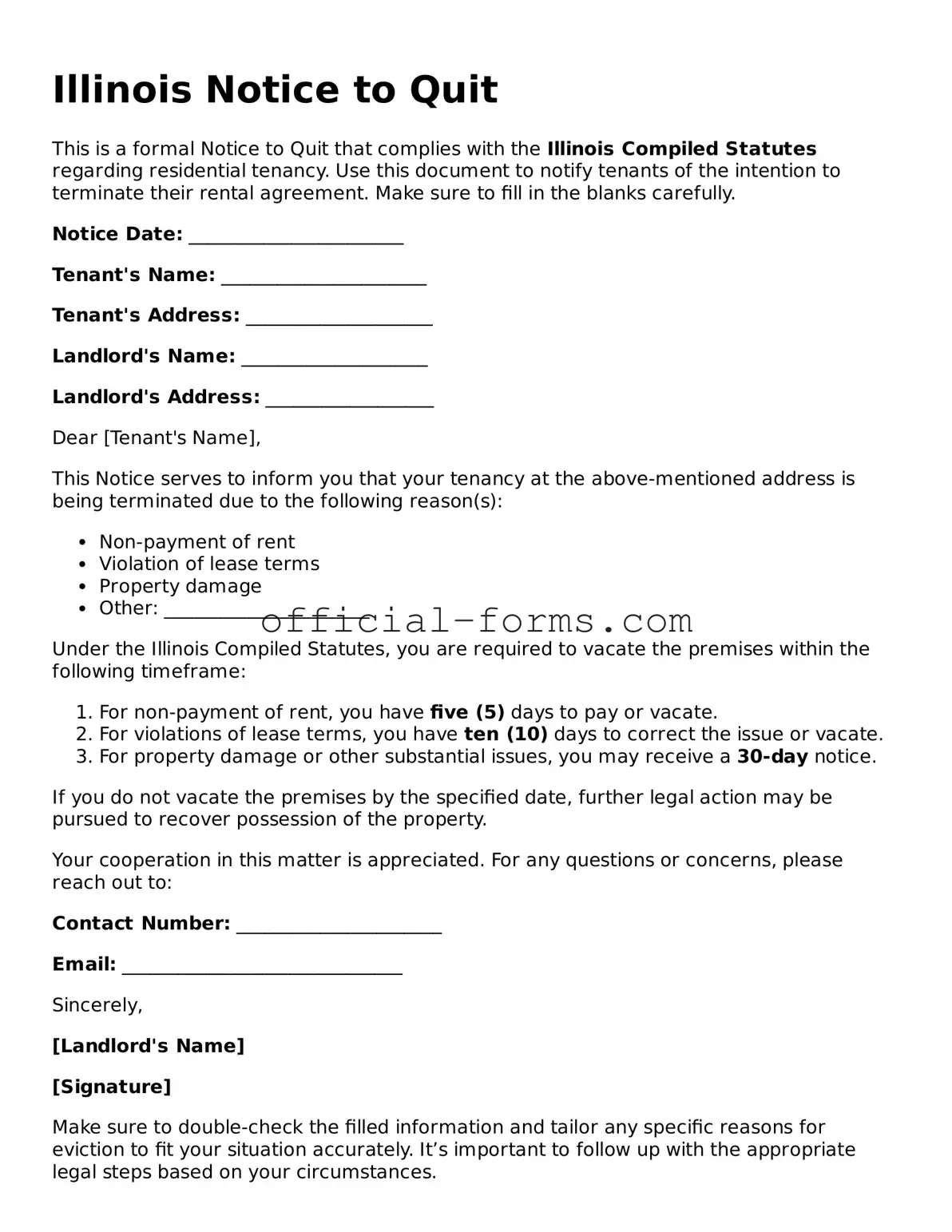 Official Illinois Notice to Quit Document