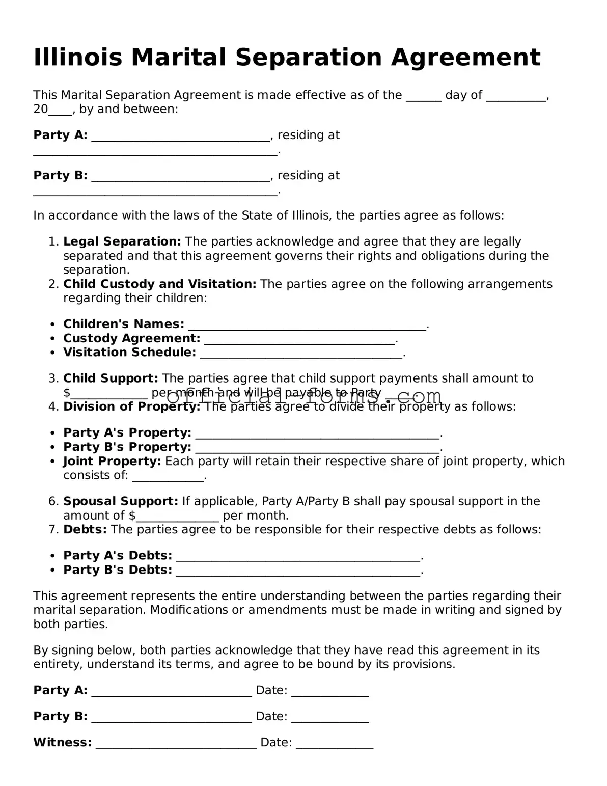 Official Illinois Marital Separation Agreement Document
