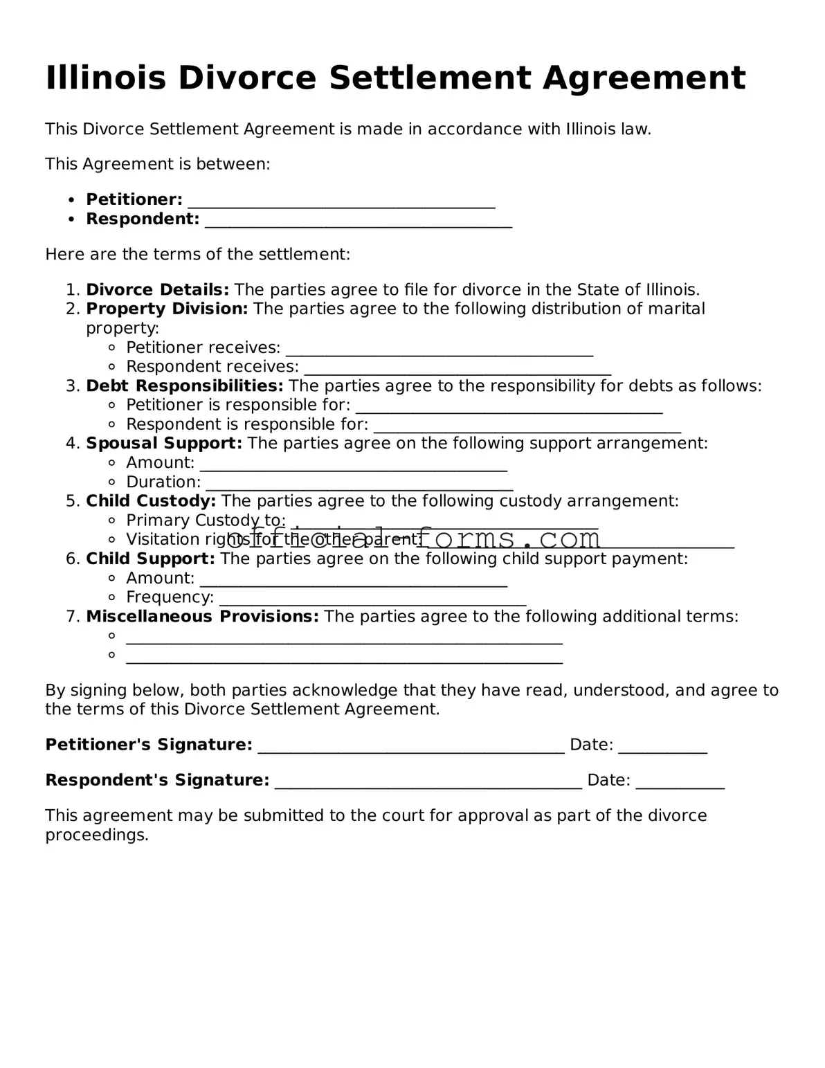 Official Illinois Divorce Settlement Agreement Document