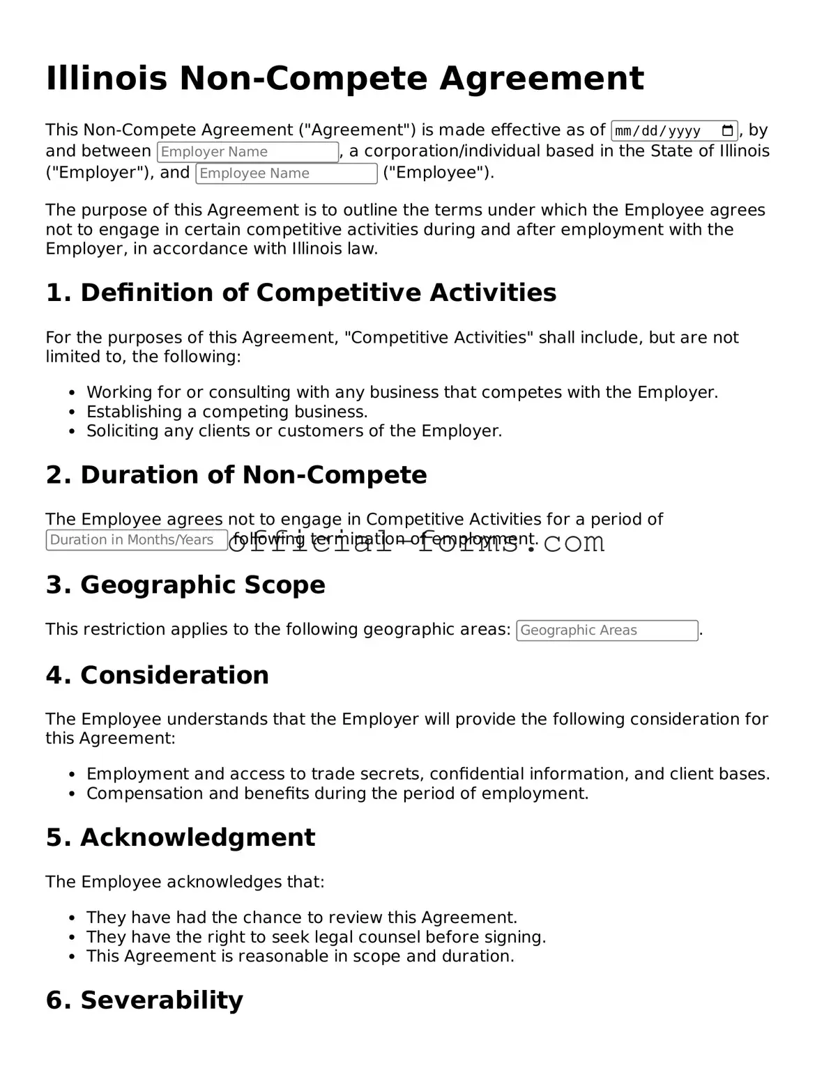 Official Illinois Non-compete Agreement Document