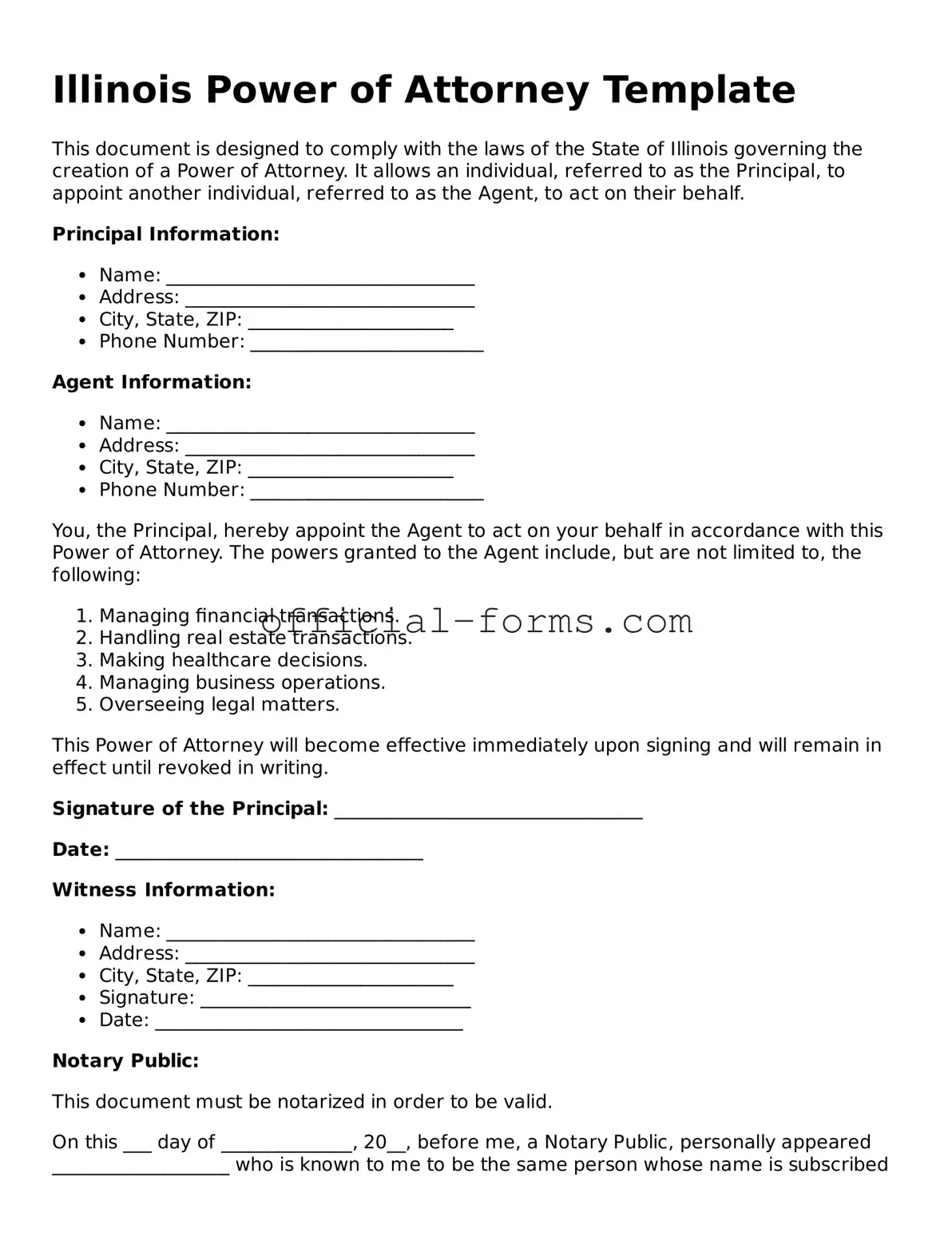 Official Illinois Power of Attorney Document
