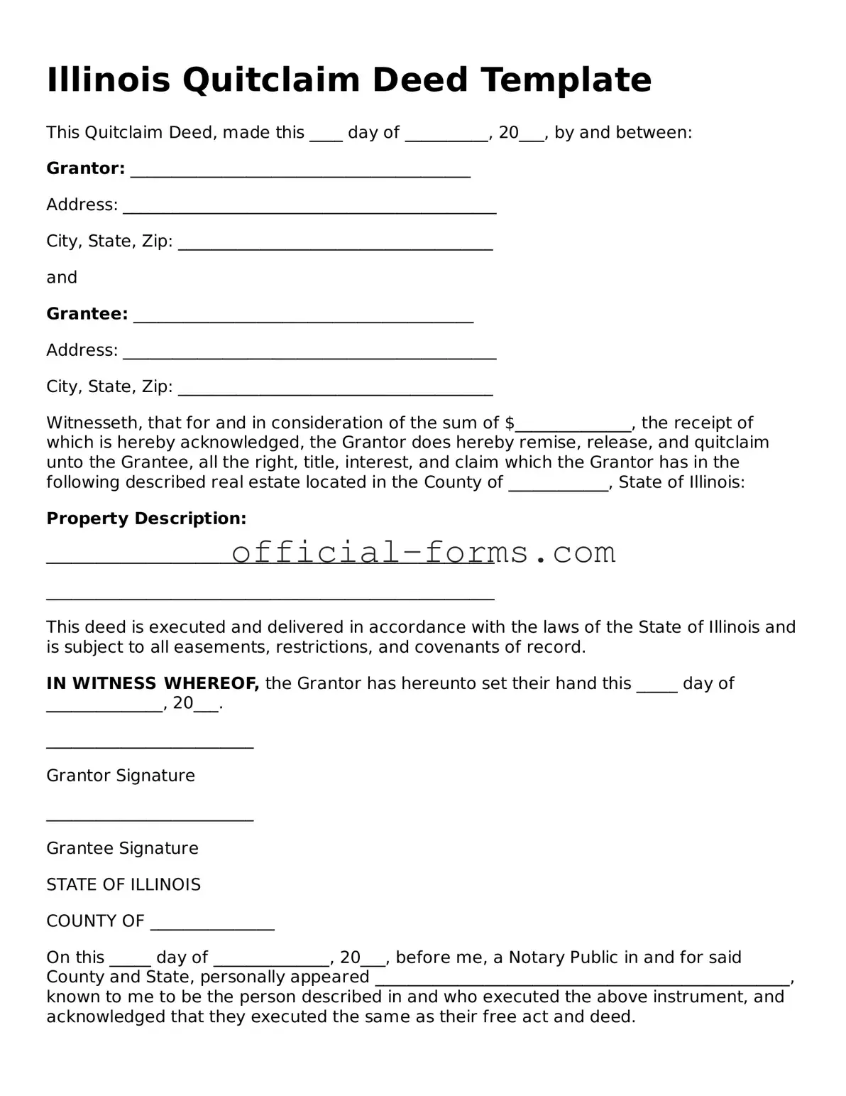 Official Illinois Quitclaim Deed Document