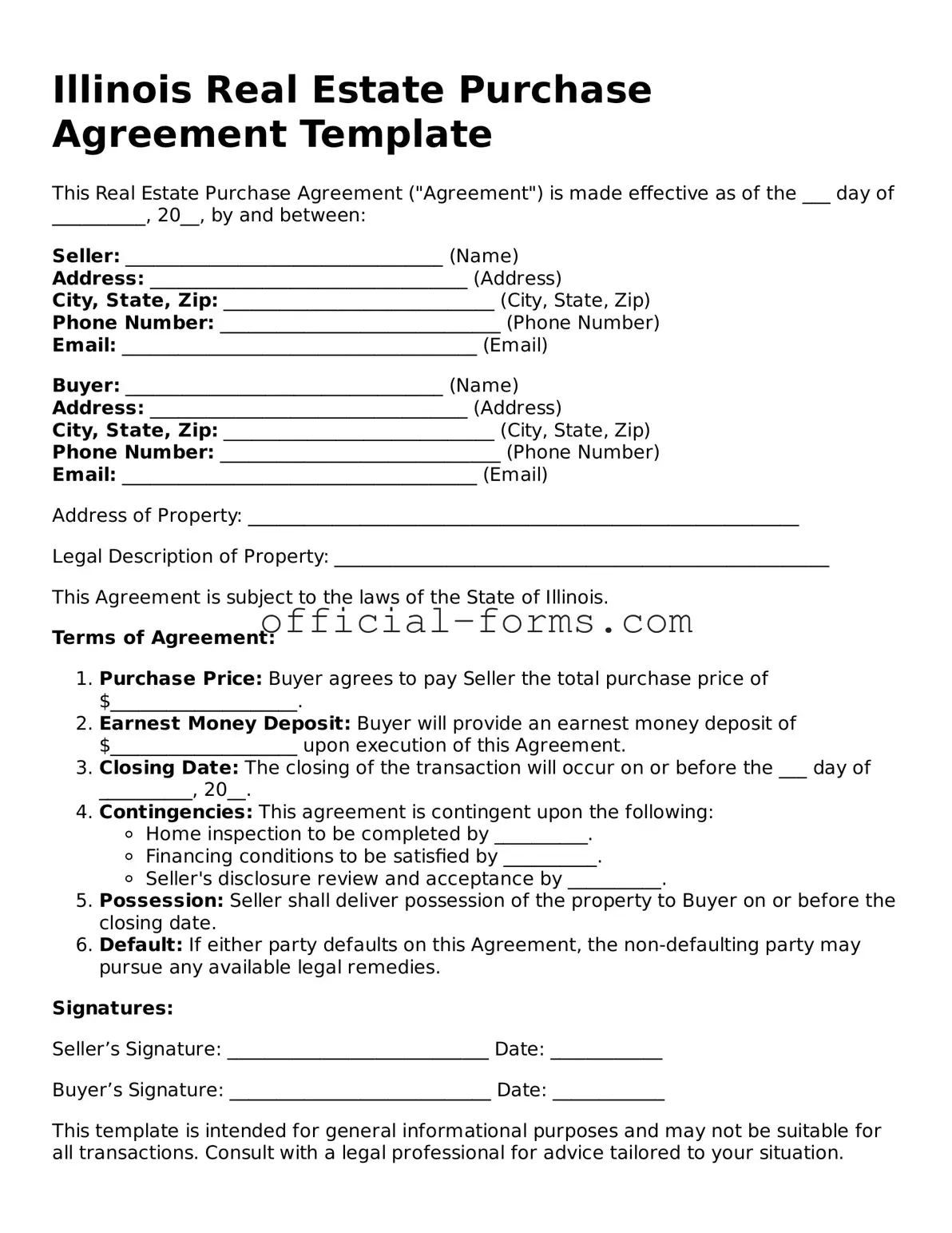 Official Illinois Real Estate Purchase Agreement Document