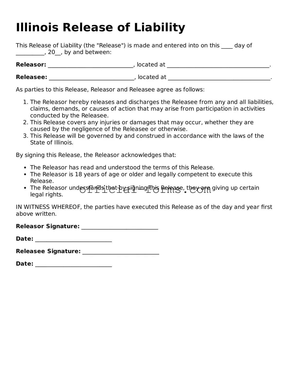 Official Illinois Release of Liability Document