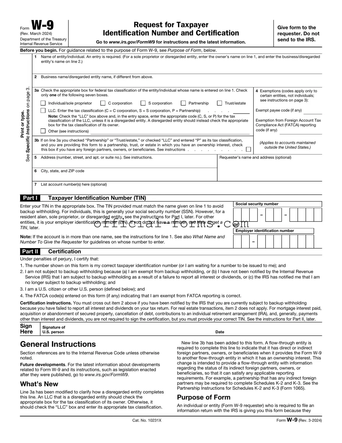 Blank IRS W-9 Form