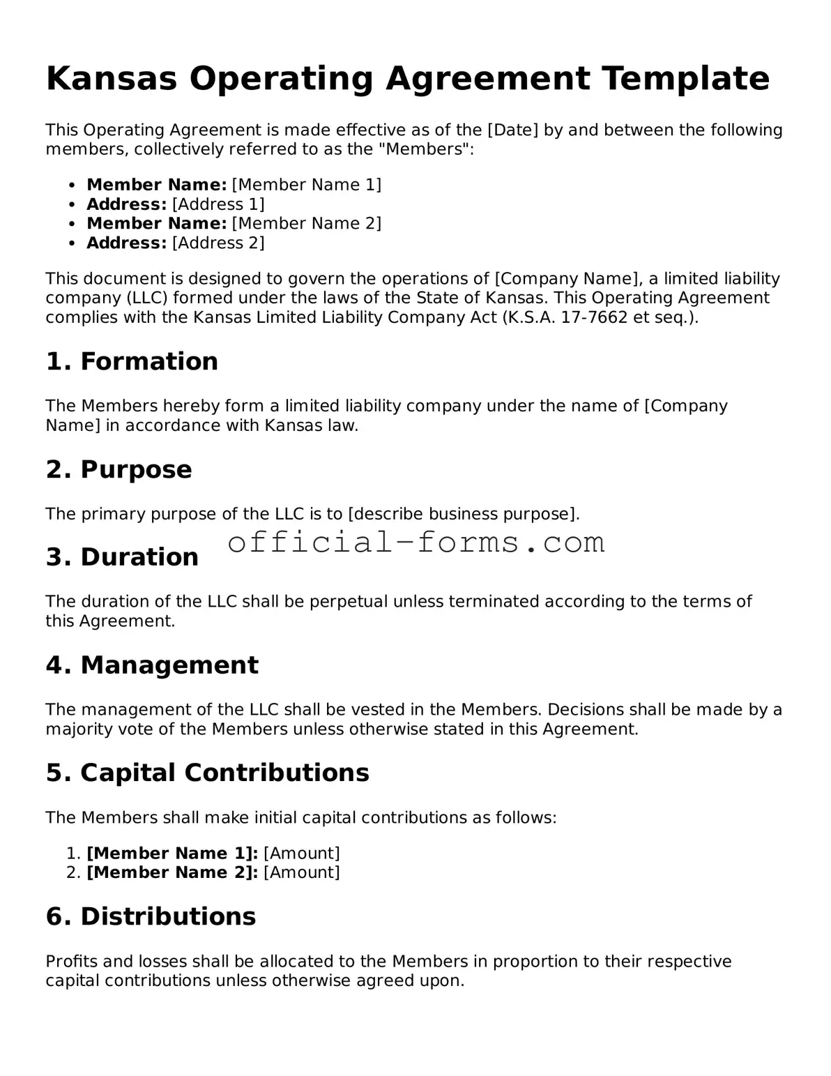 Official Kansas Operating Agreement Document