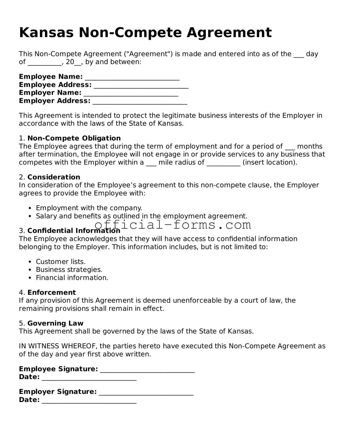 Official Kansas Non-compete Agreement Document