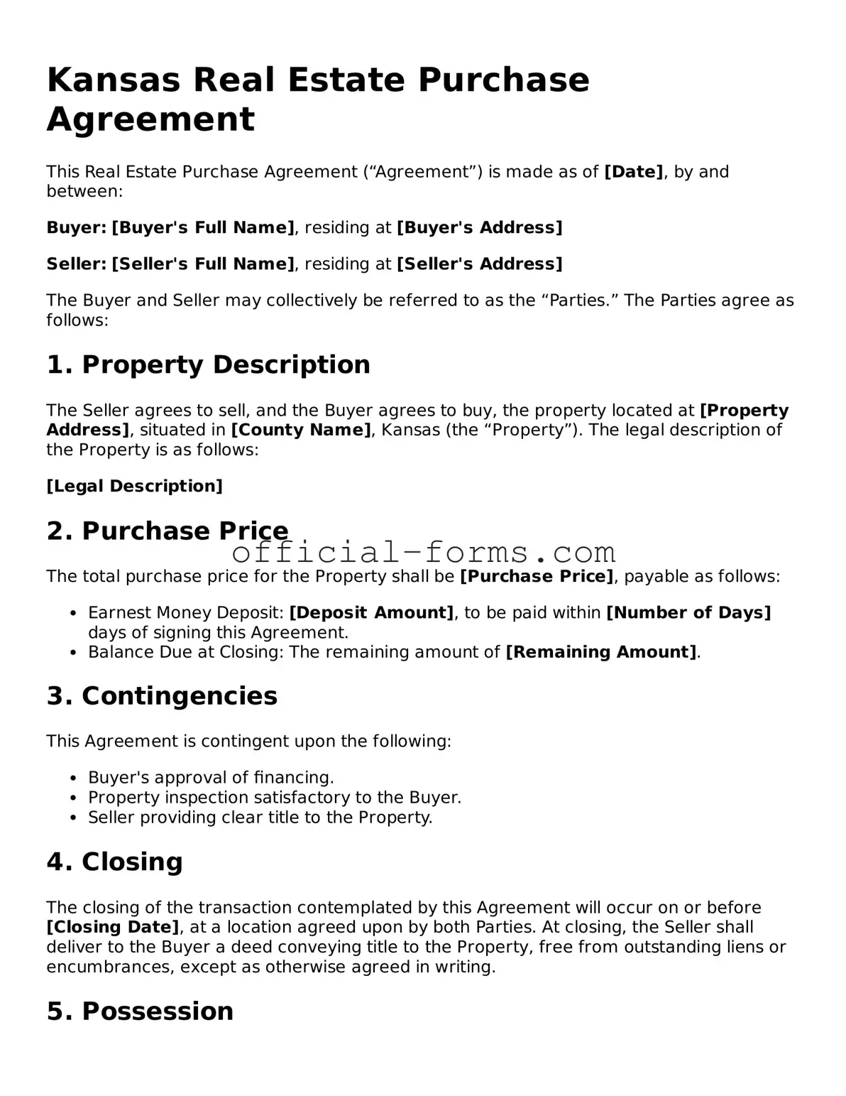 Official Kansas Real Estate Purchase Agreement Document