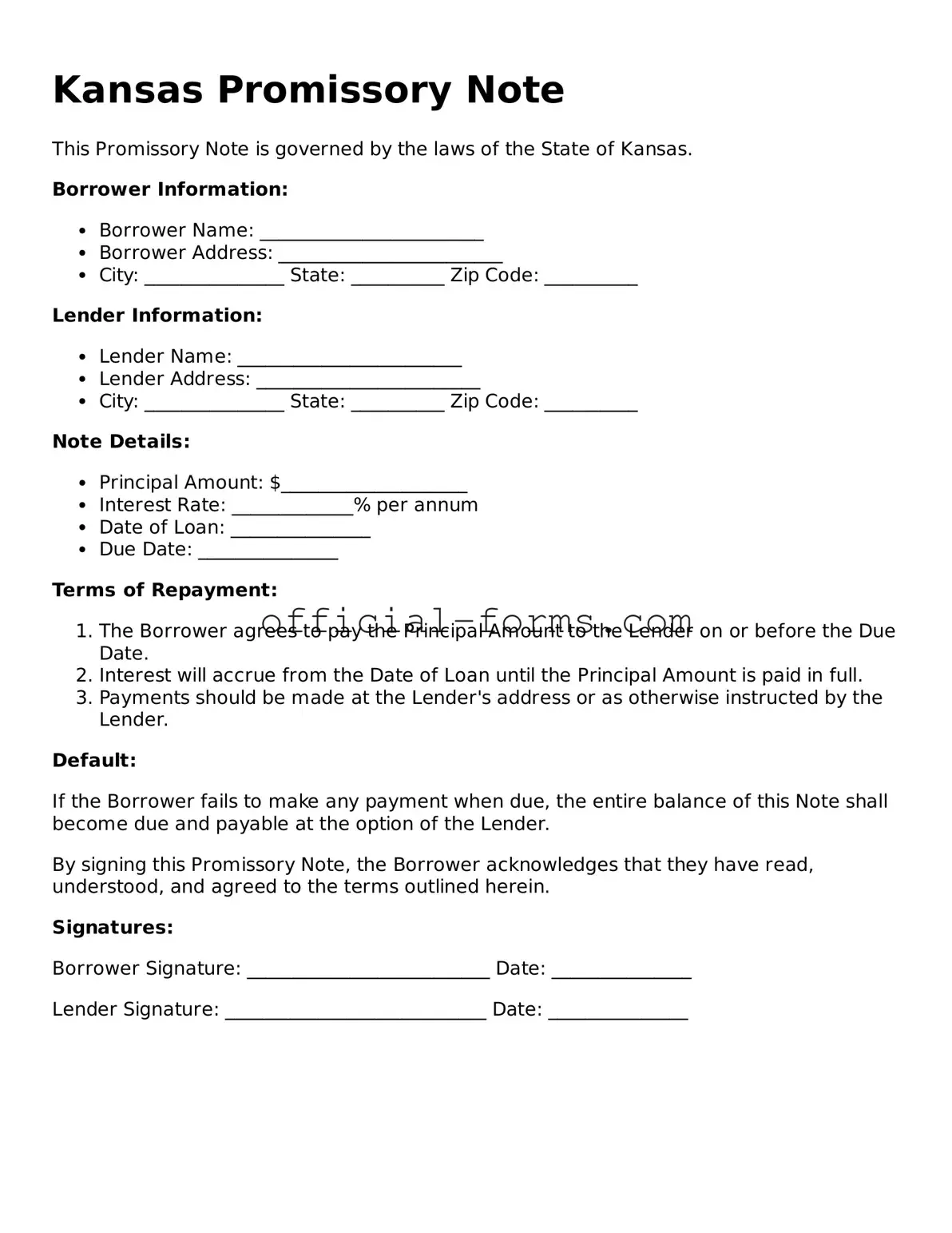 Official Kansas Promissory Note Document