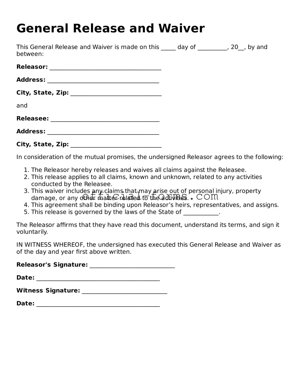 Attorney-Verified General Release and Waiver Template