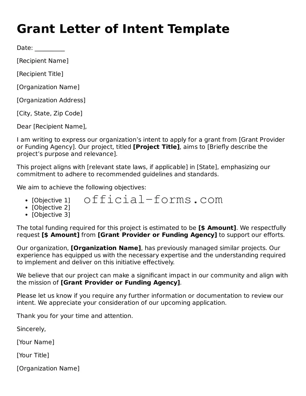 Attorney-Verified Grant Letter of Intent Template