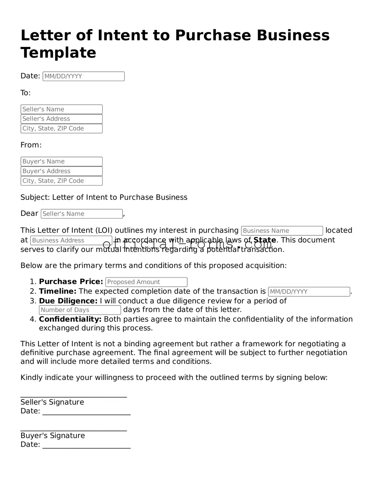 Attorney-Verified Letter of Intent to Purchase Business Template
