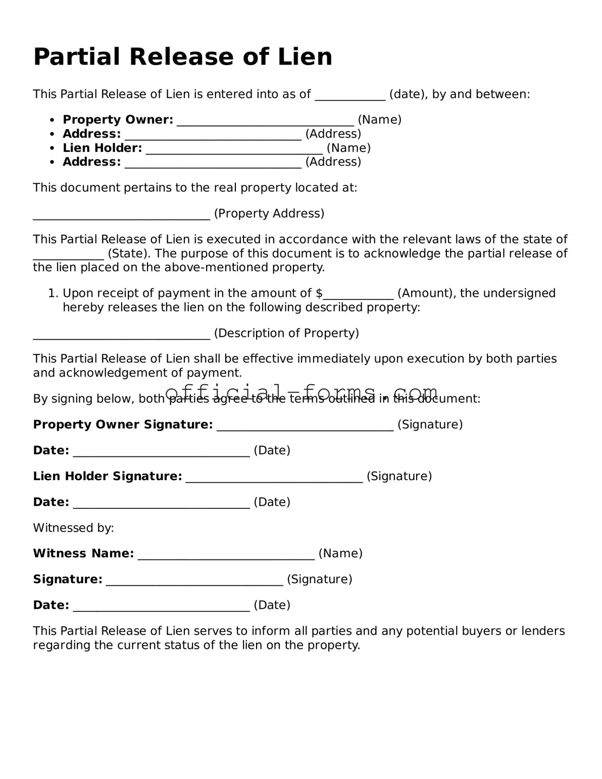Attorney-Verified Partial Release of Lien Template