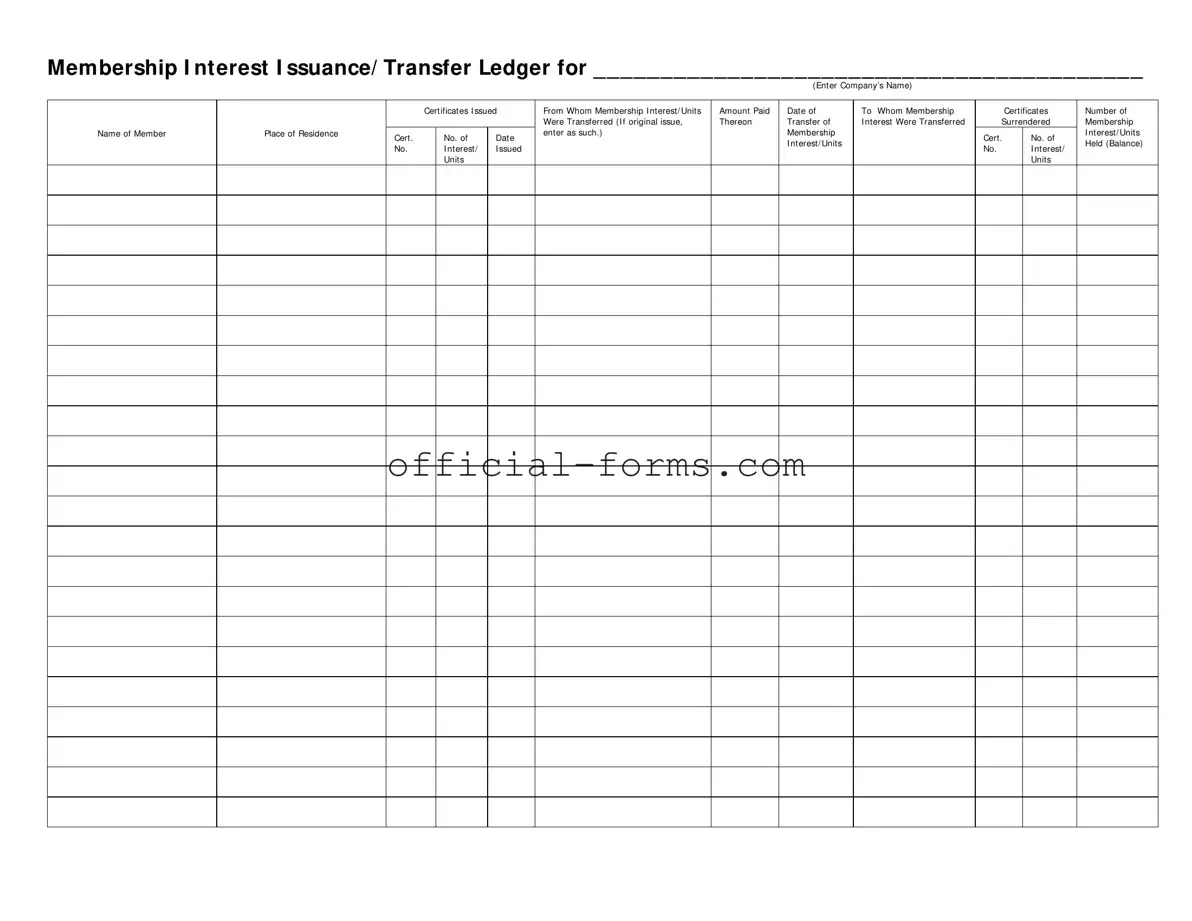 Blank Membership Ledger Form