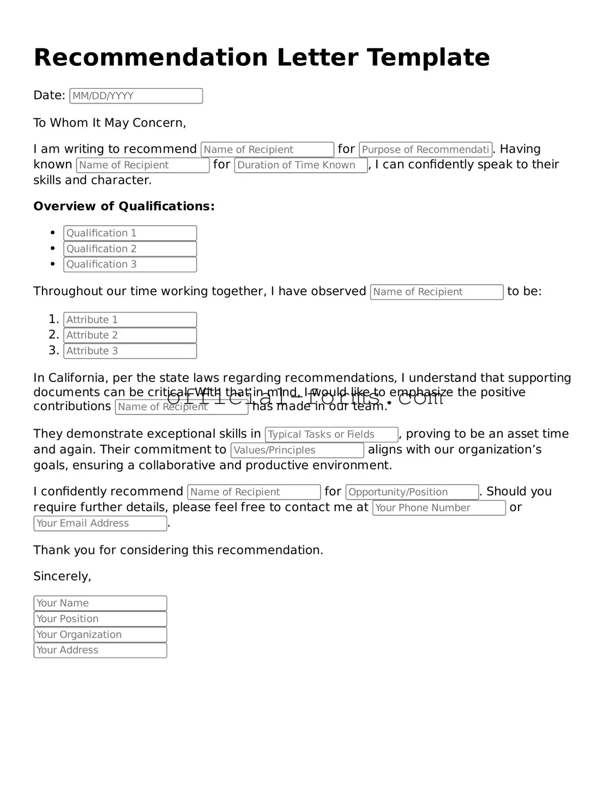 Attorney-Verified Recommendation Letter Template