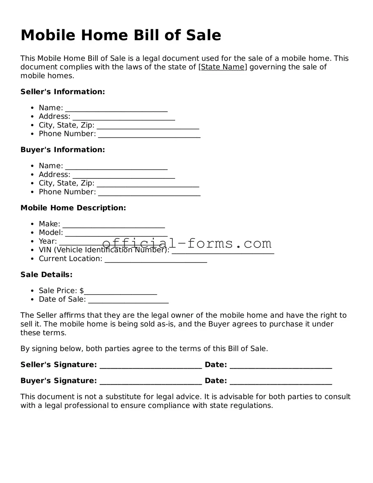 Attorney-Verified Mobile Home Bill of Sale Template
