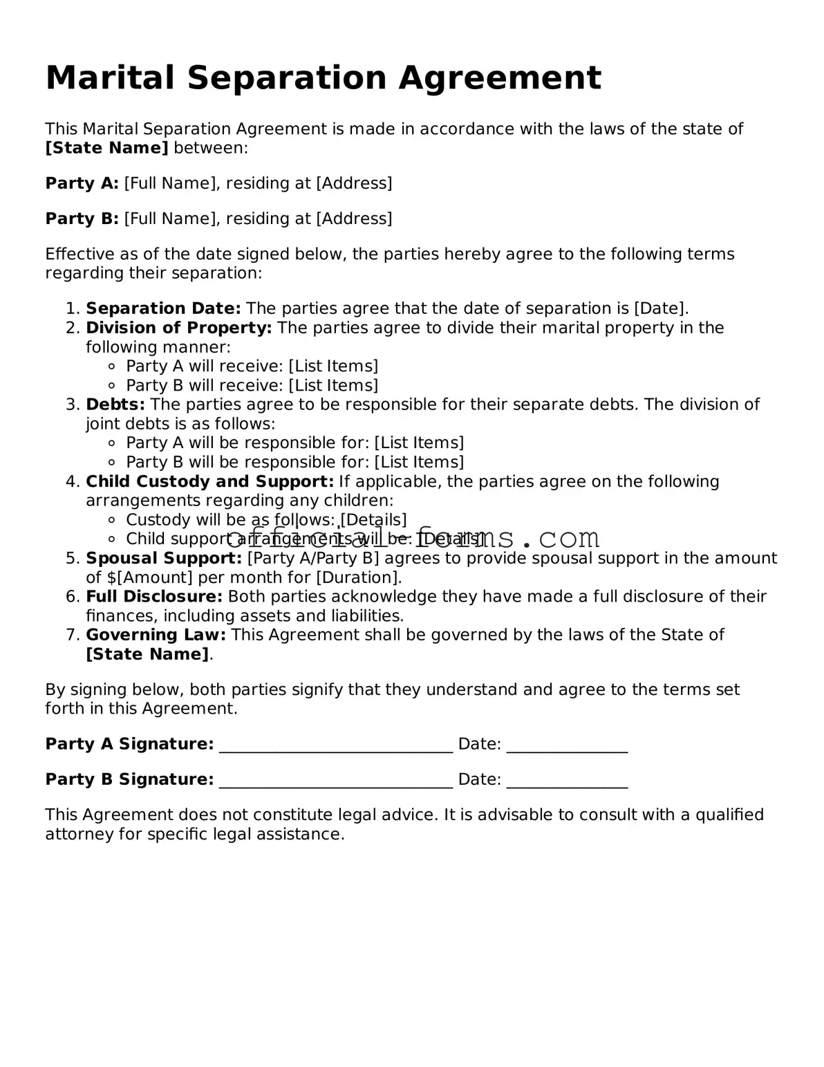Attorney-Verified Marital Separation Agreement Template