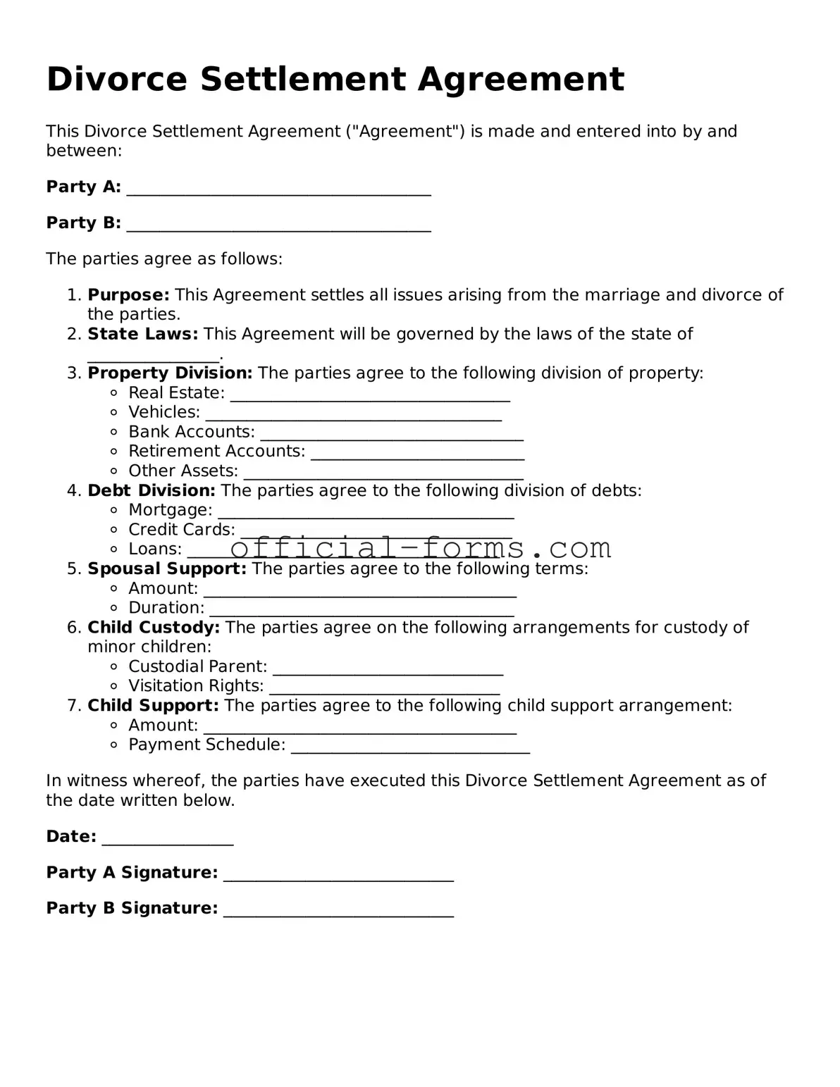 Attorney-Verified Divorce Settlement Agreement Template