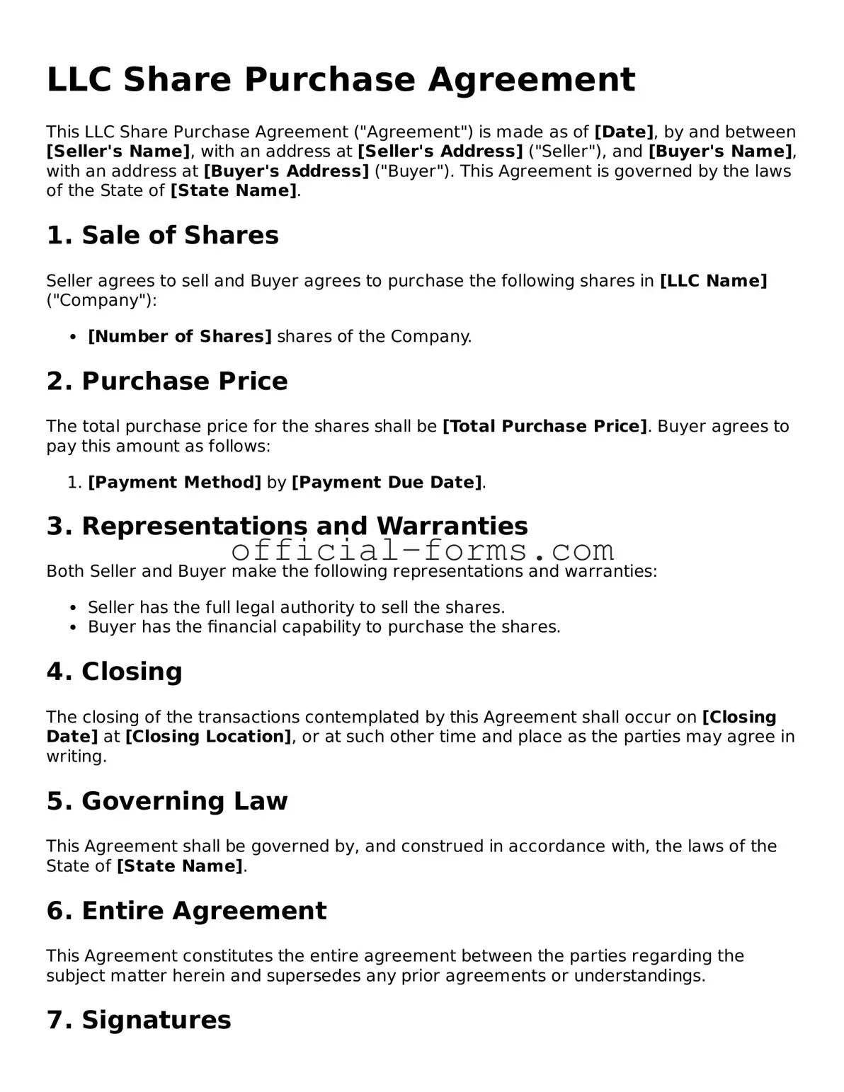 Attorney-Verified LLC Share Purchase Agreement Template