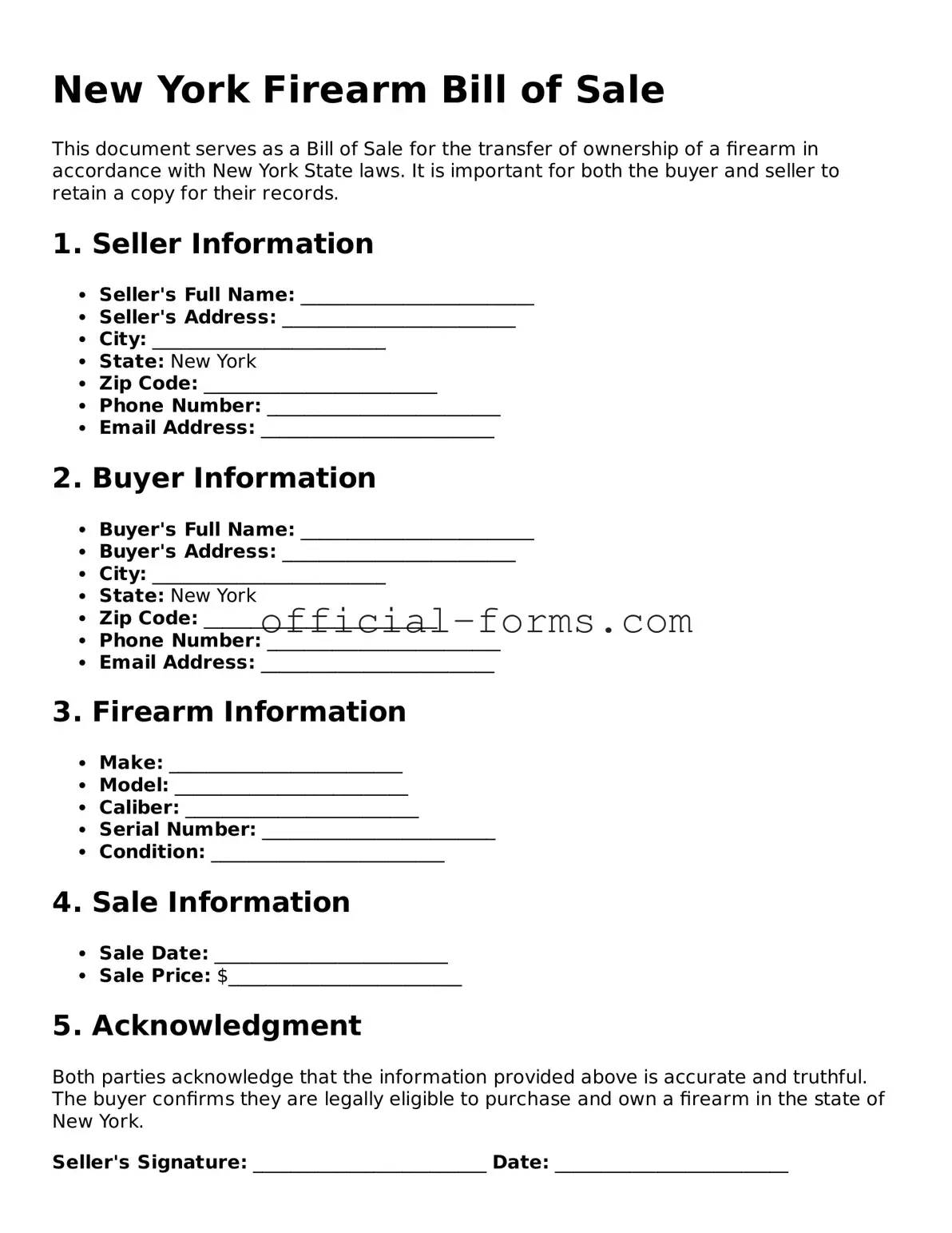 Official New York Firearm Bill of Sale Document