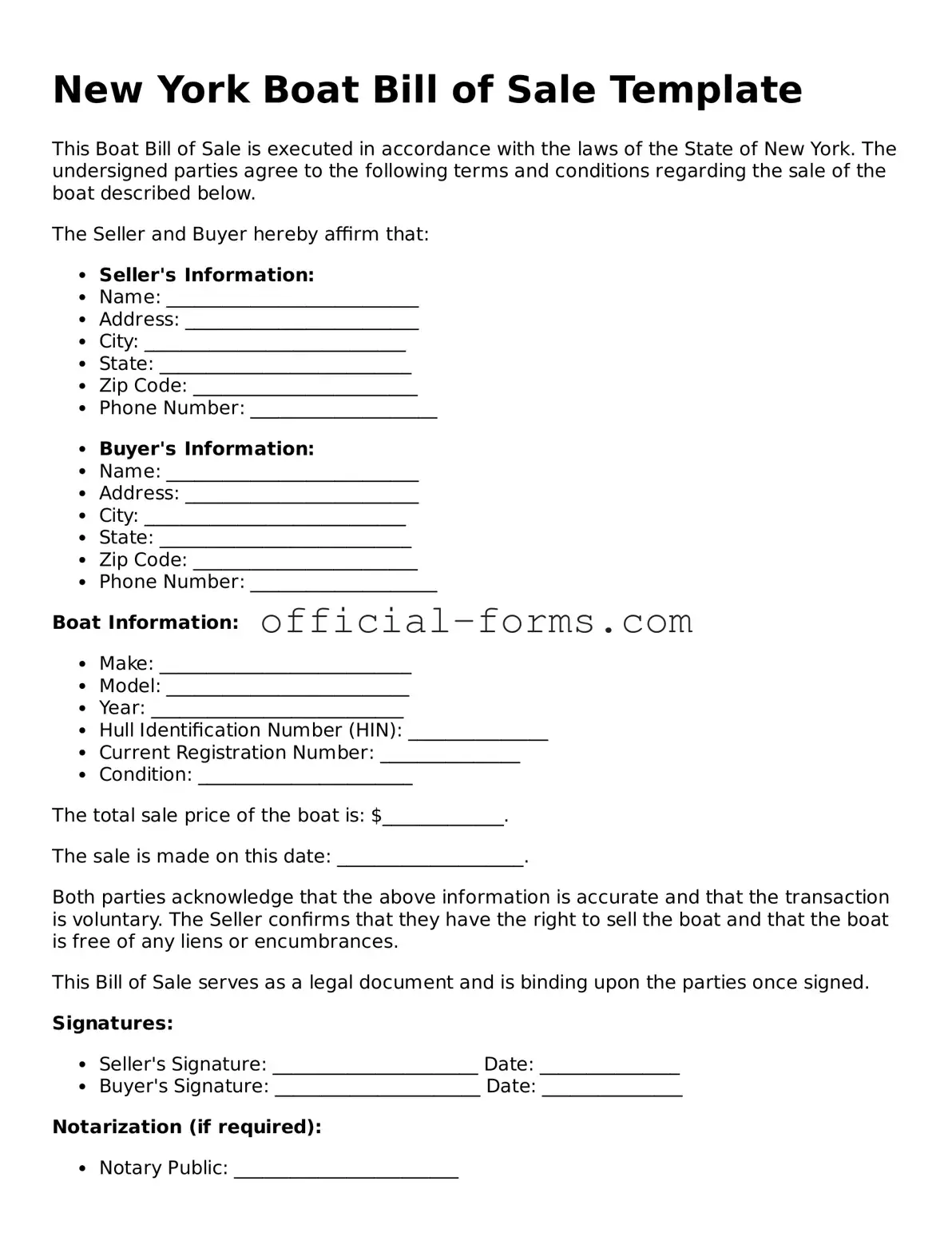 Official New York Boat Bill of Sale Document