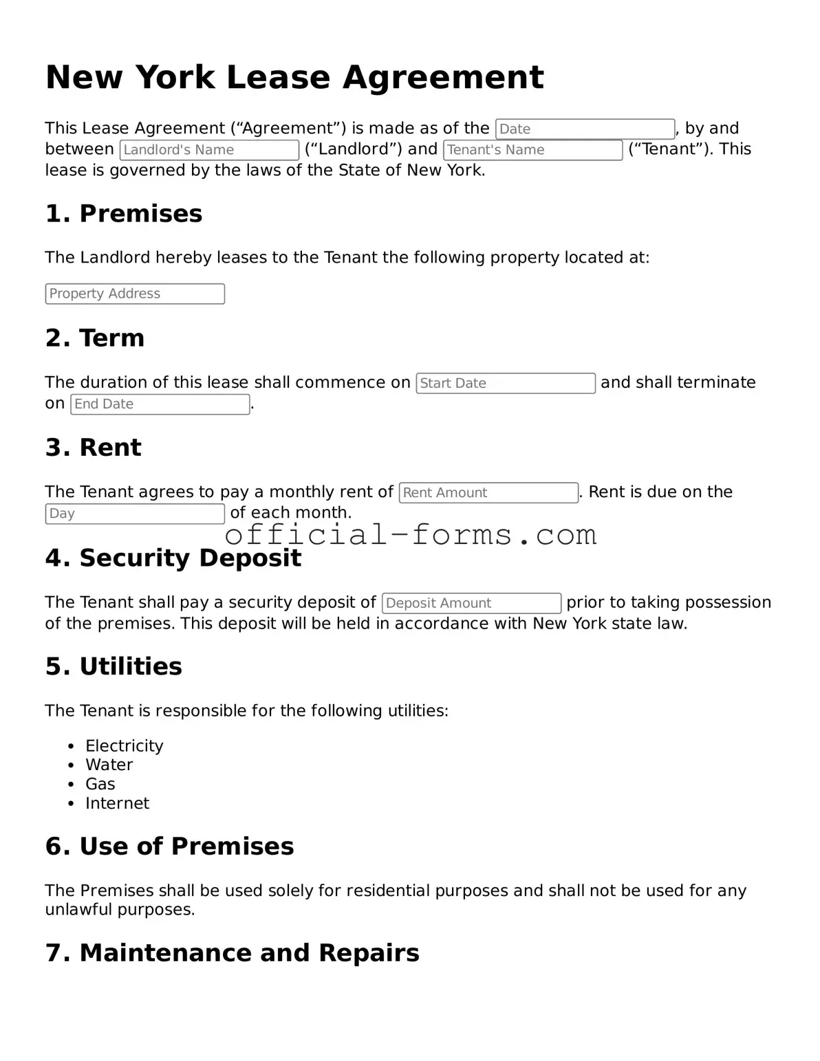 Official New York Lease Agreement Document
