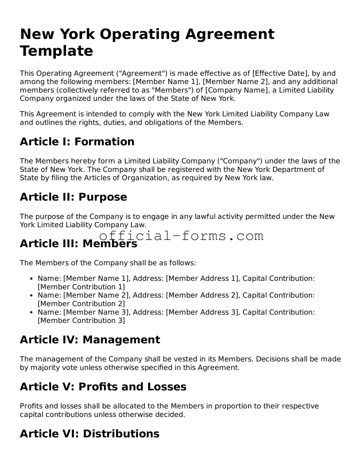 Official New York Operating Agreement Document
