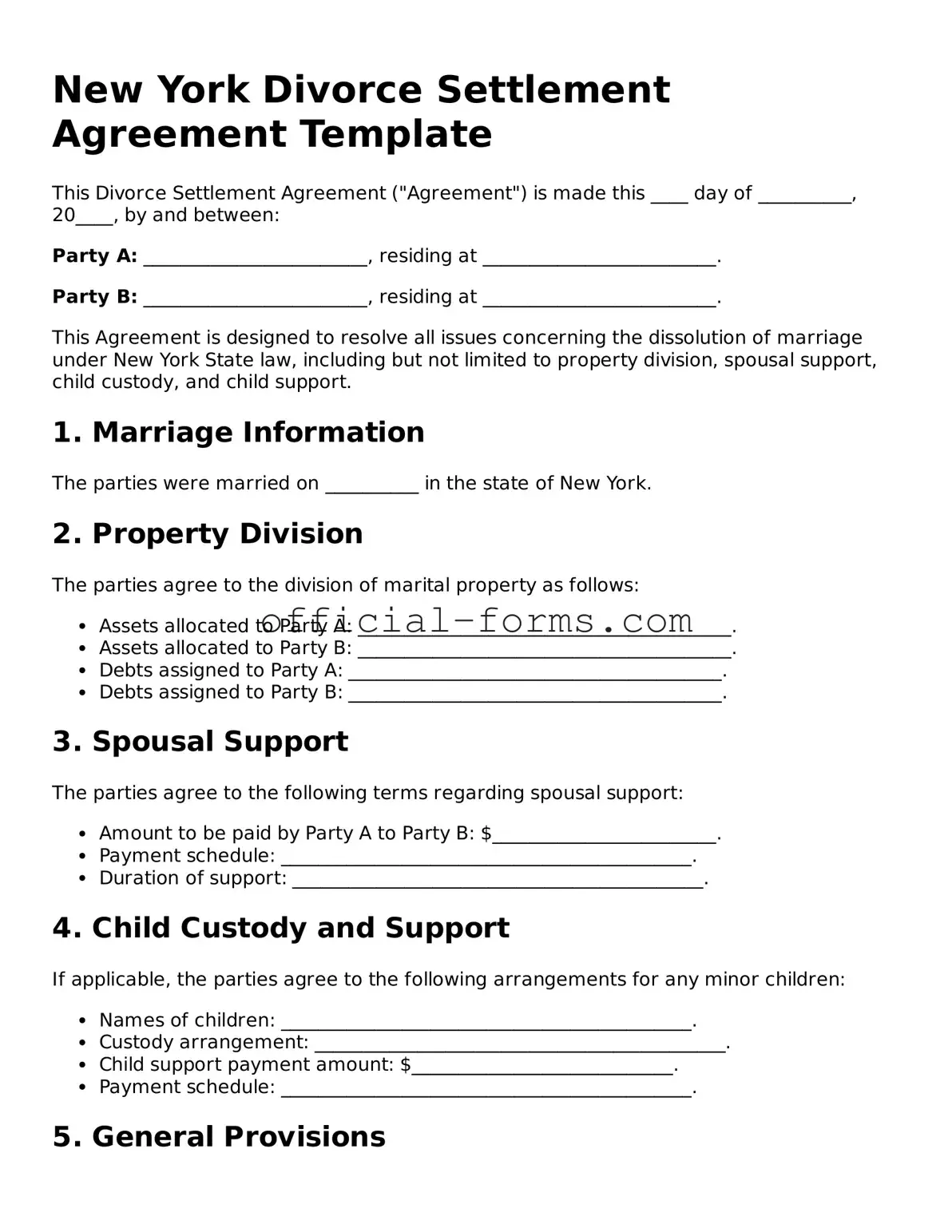 Official New York Divorce Settlement Agreement Document