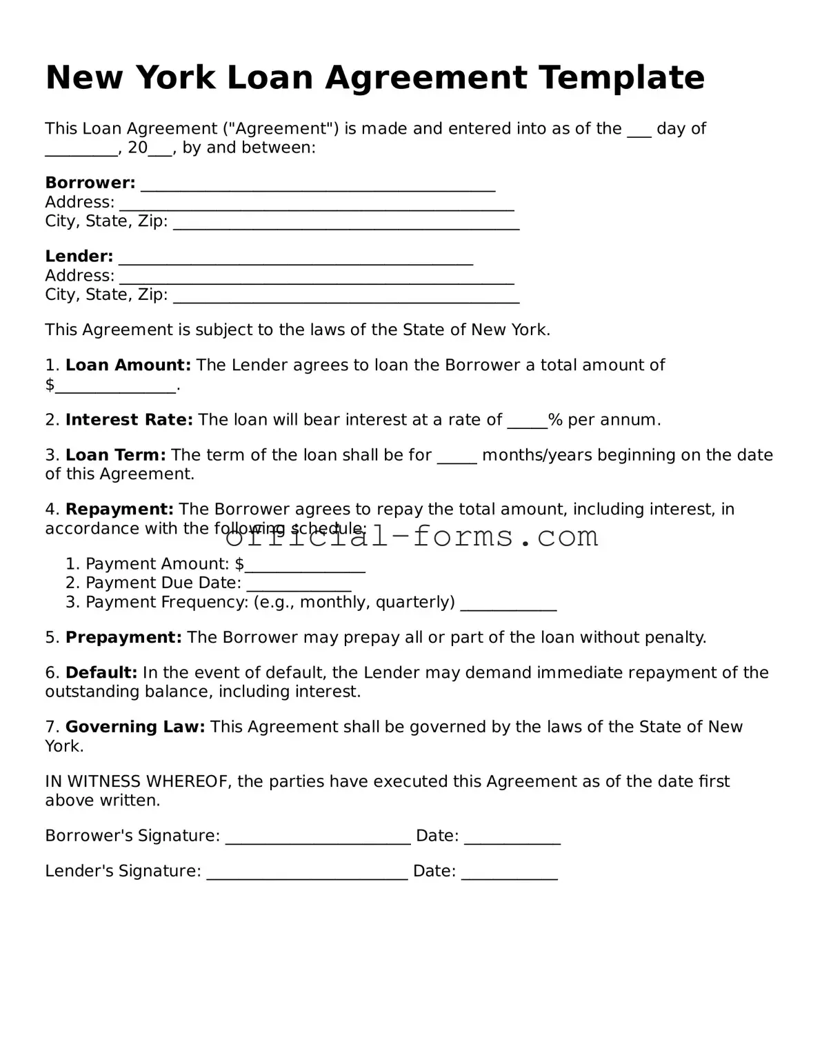 Official New York Loan Agreement Document