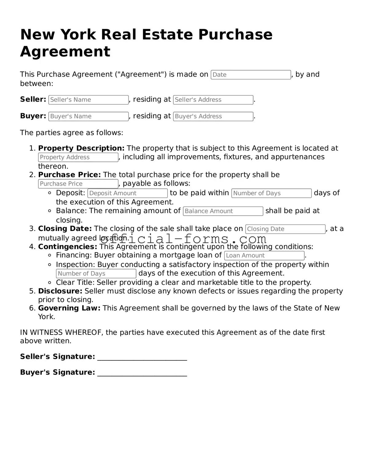 Official New York Real Estate Purchase Agreement Document