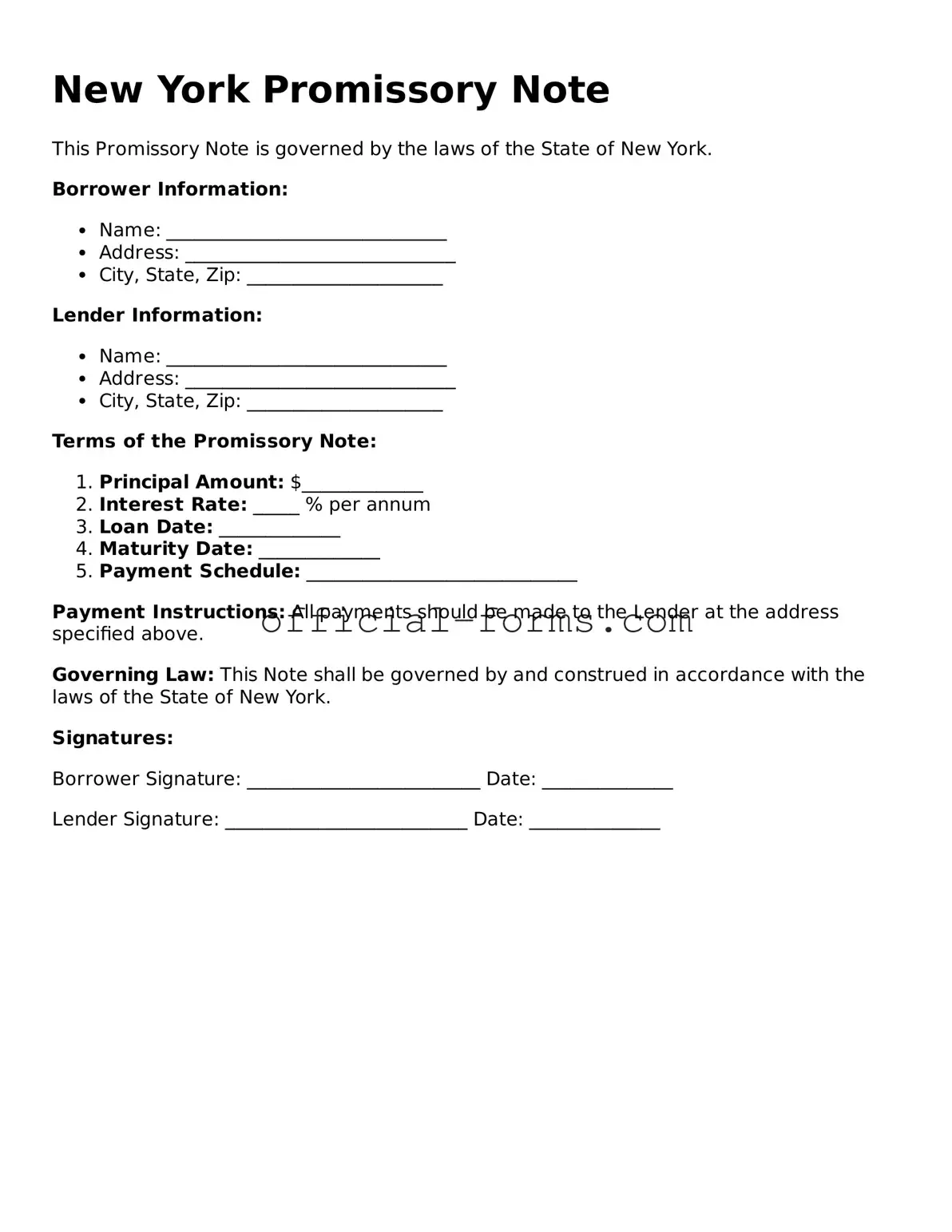 Official New York Promissory Note Document