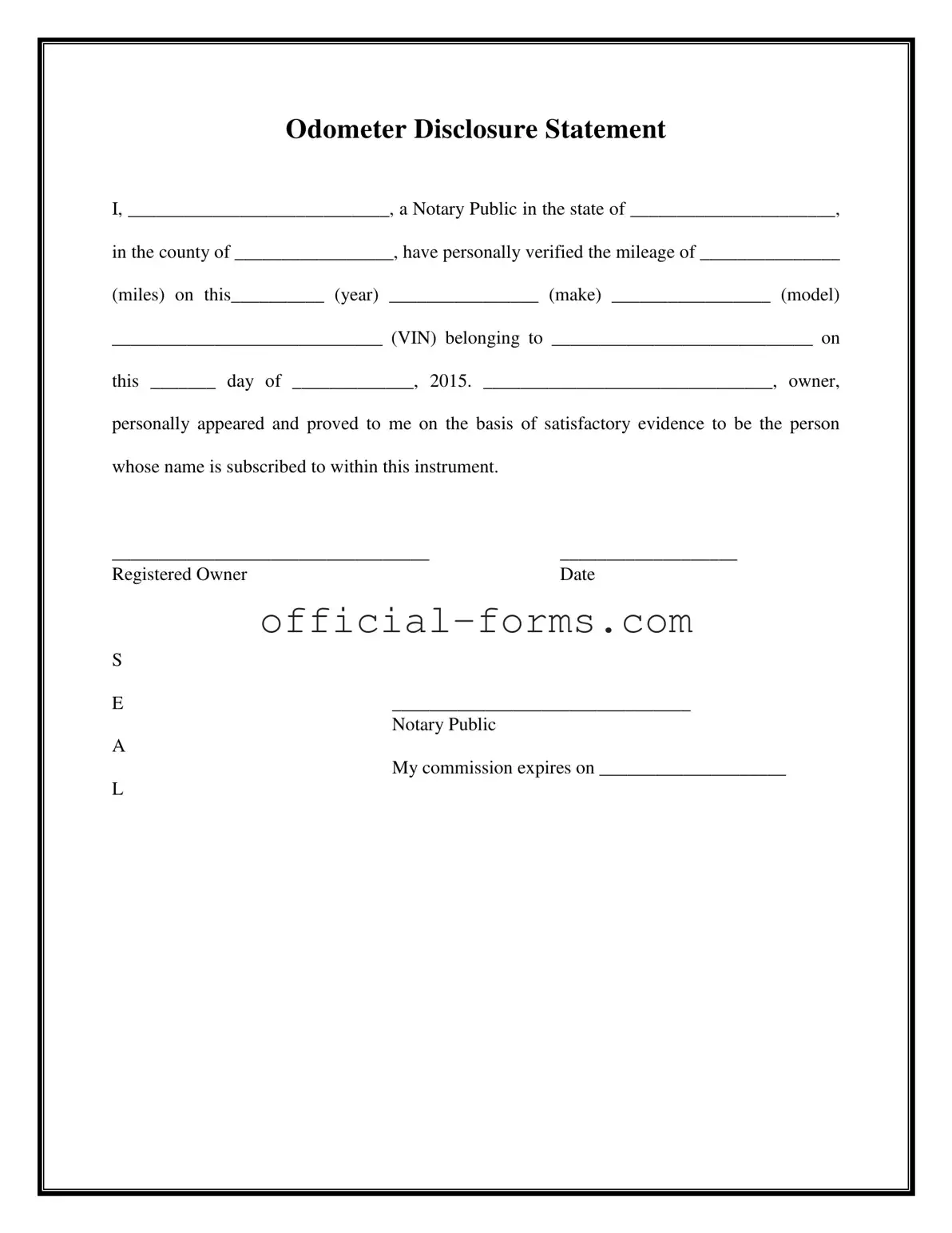 Blank Notarized Odometer Statement Form