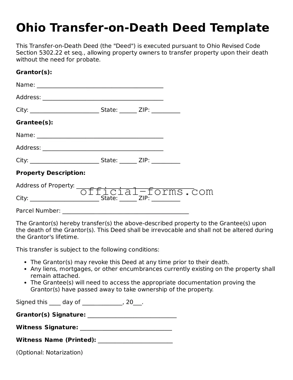 Official Ohio Transfer-on-Death Deed Document