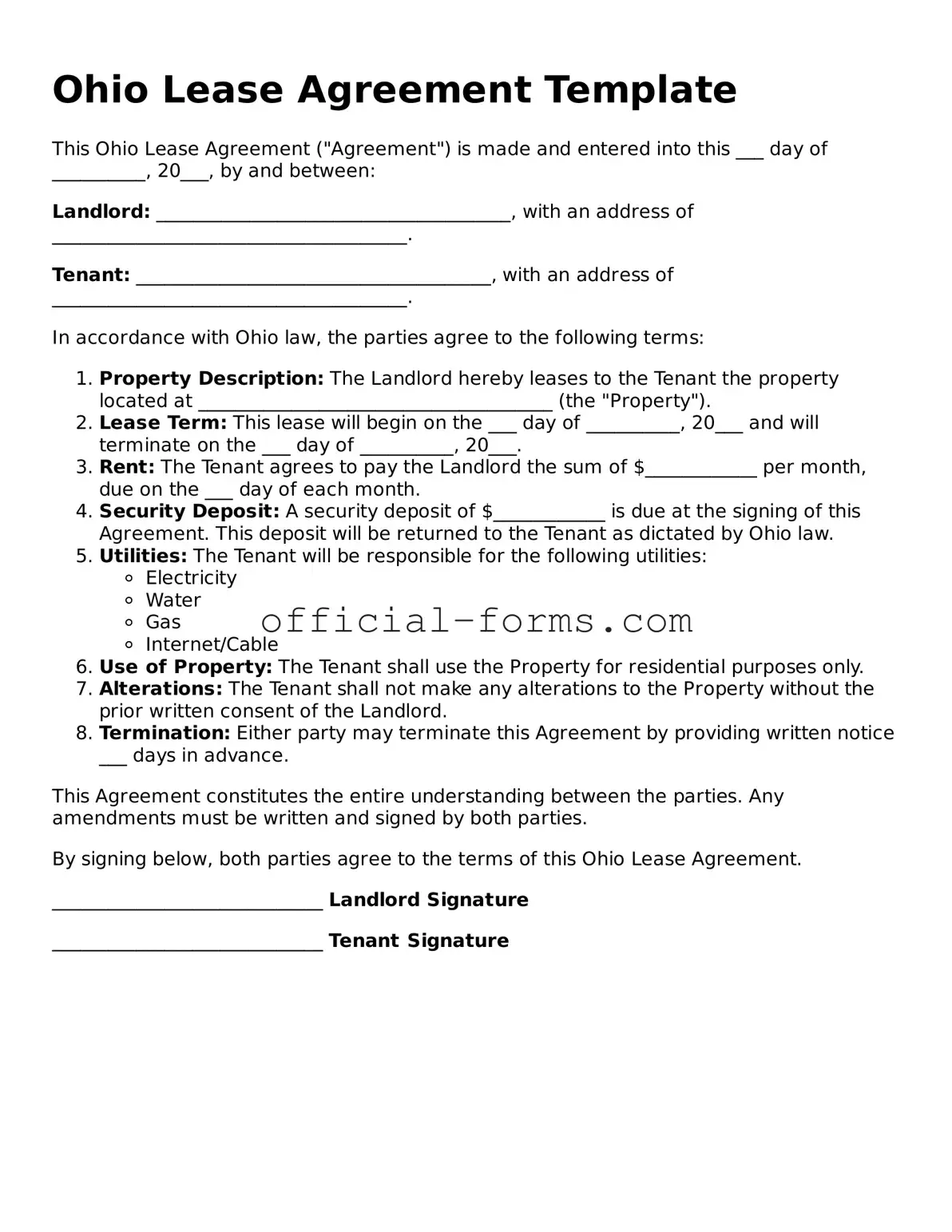 Official Ohio Lease Agreement Document