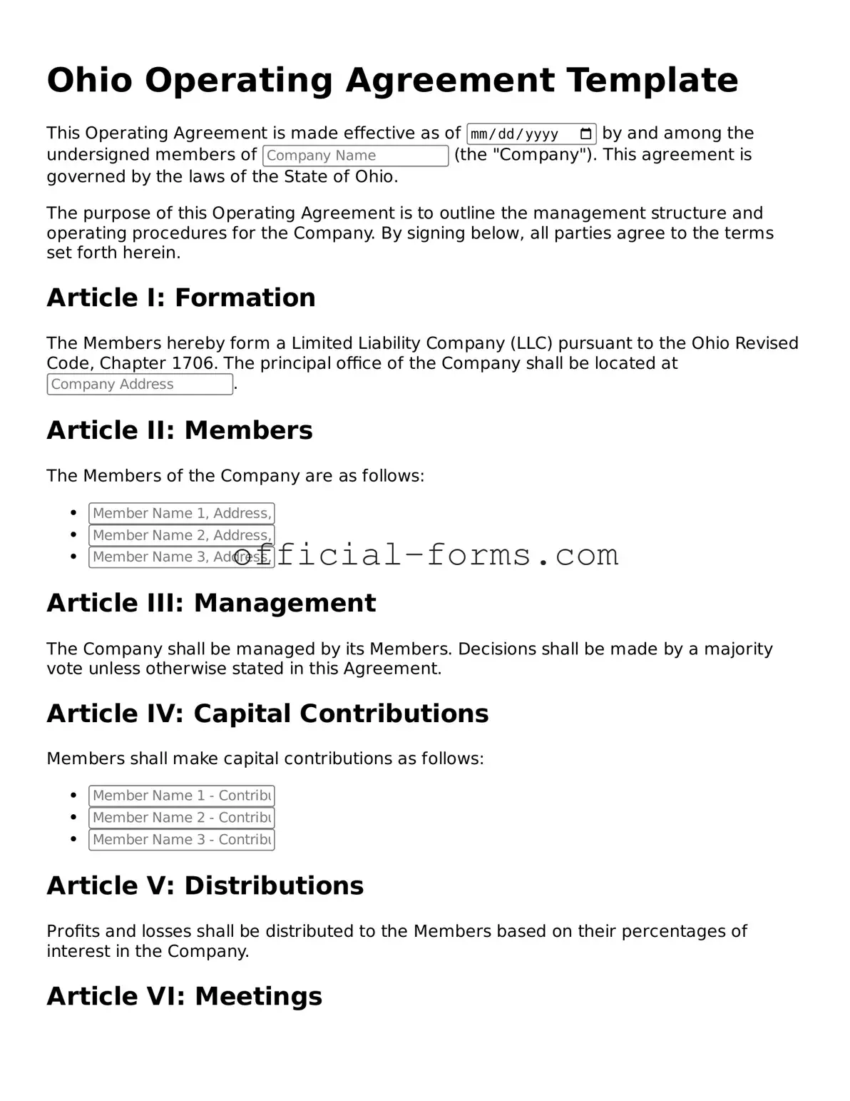Official Ohio Operating Agreement Document