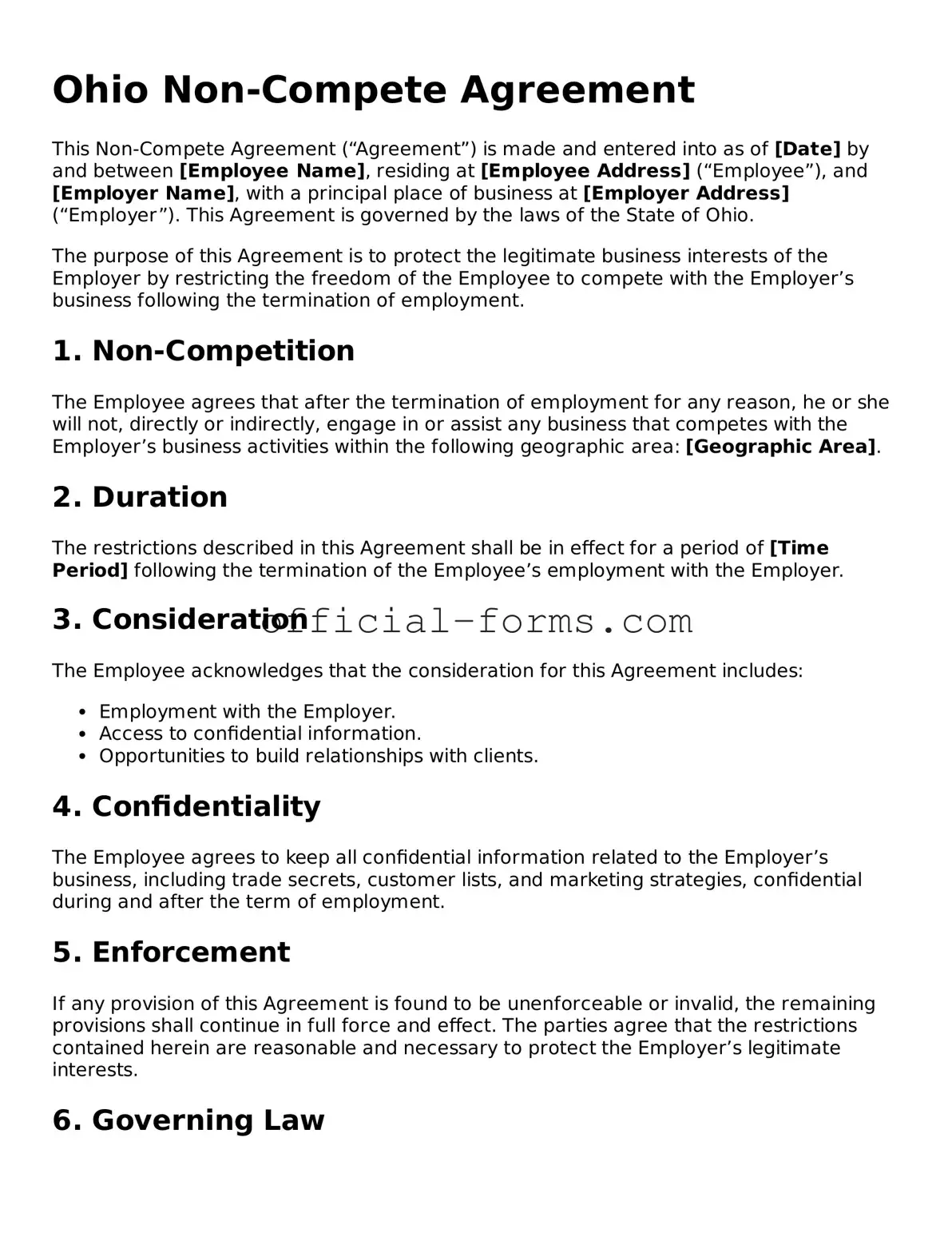 Official Ohio Non-compete Agreement Document