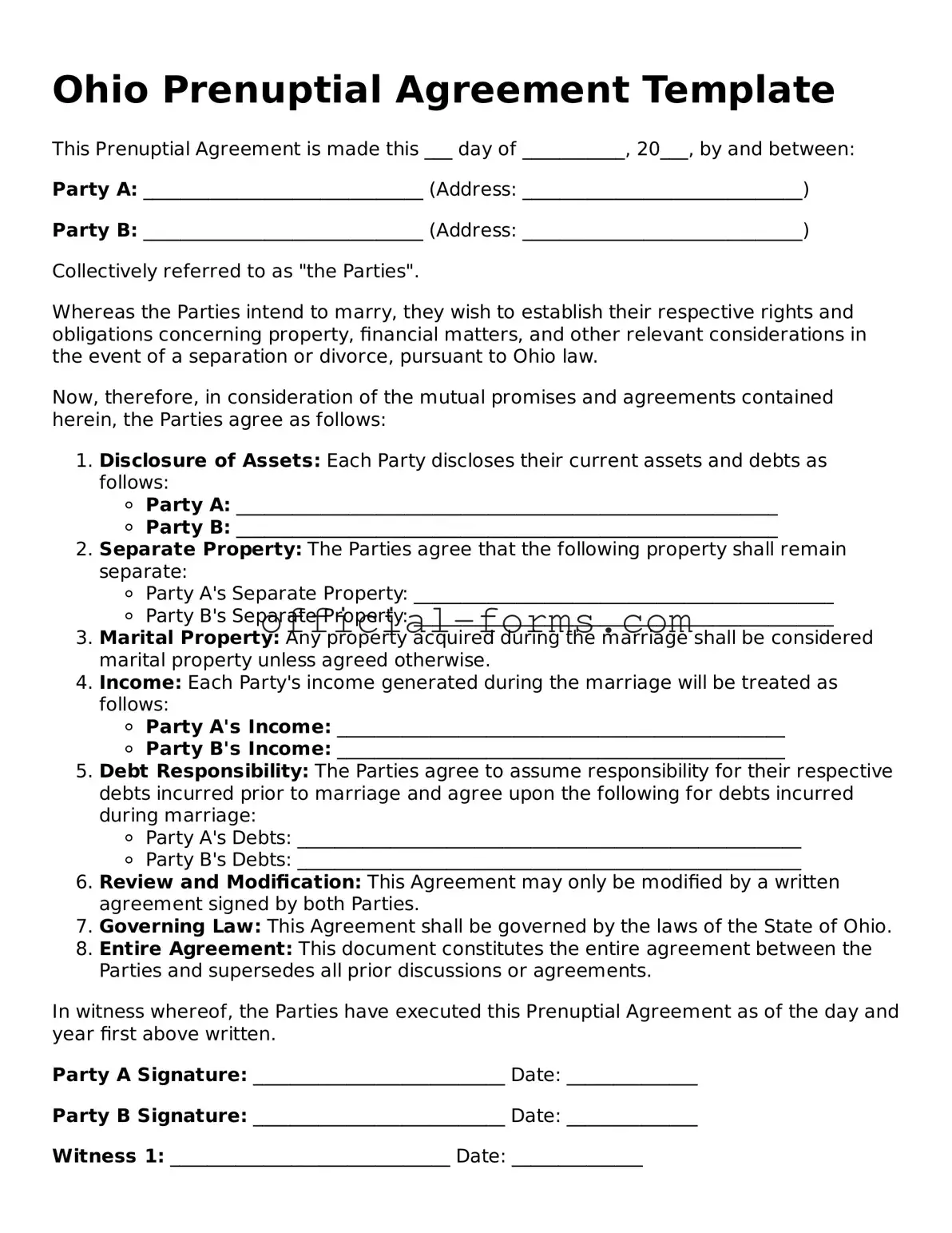 Official Ohio Prenuptial Agreement Document