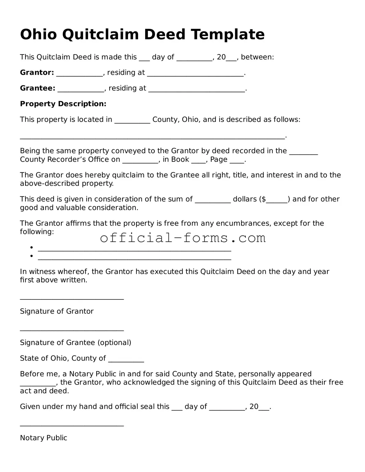 Official Ohio Quitclaim Deed Document