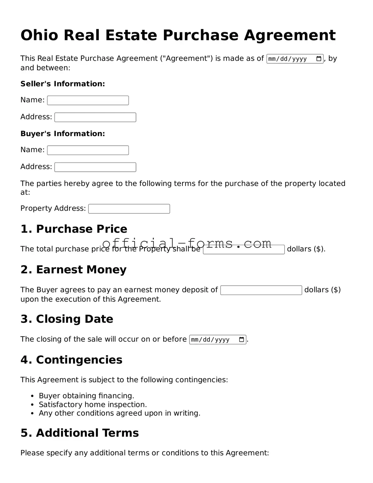 Official Ohio Real Estate Purchase Agreement Document